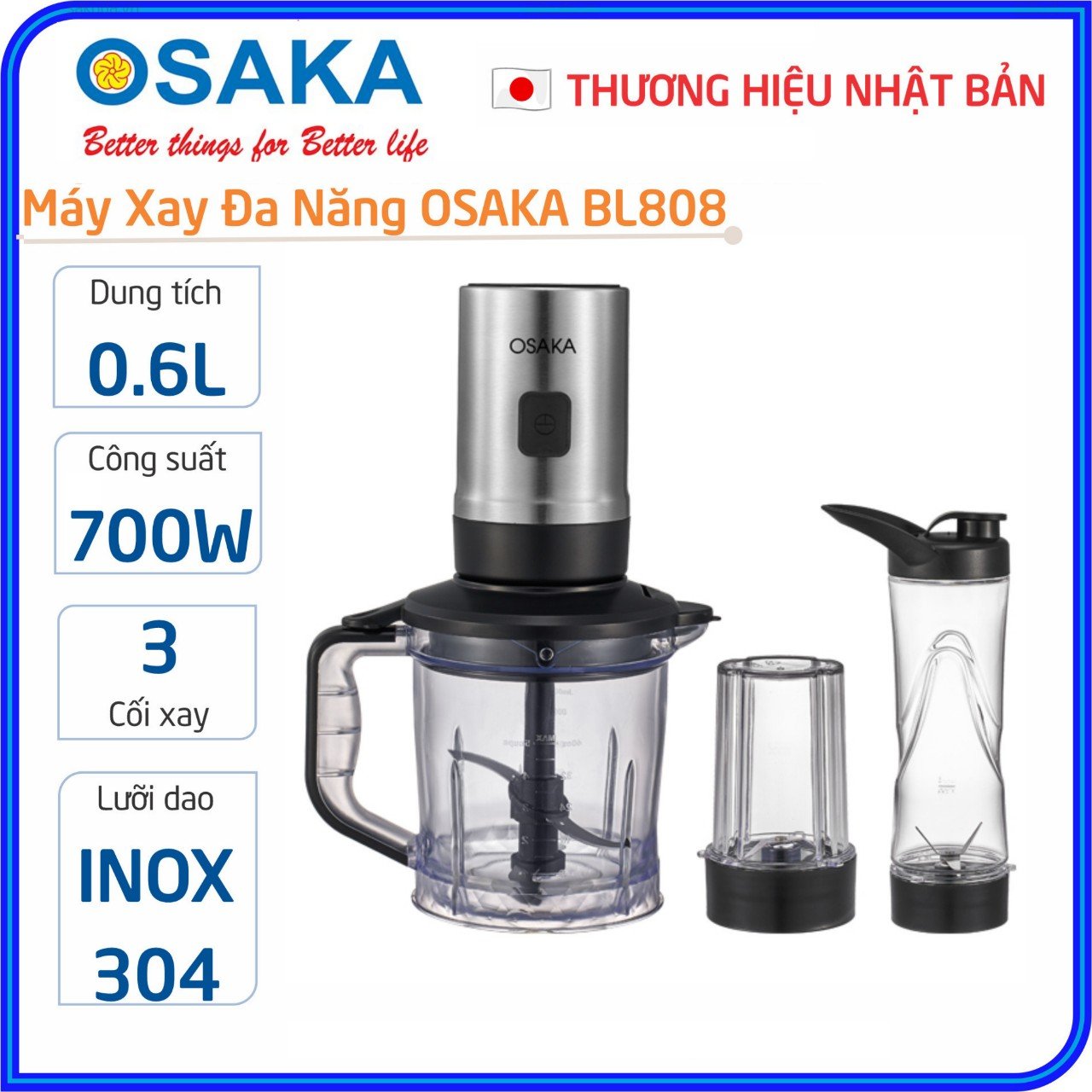 Máy xay sinh tố cao cấp osaka bl808 dung tích 600 ml, công suất 700w, lưỡi dao thép không gỉ