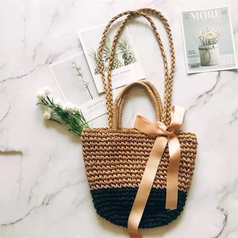 Túi cói thắt nơ vintage đi biển