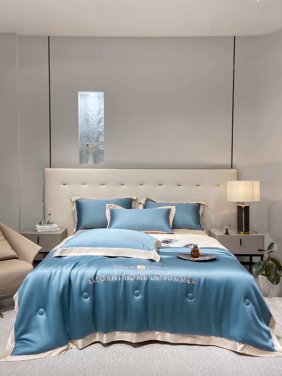 💥sale cực rẻ_ set 4 món chăn chần hè + ga gối phi lụa dreamcity elegant nhập khẩu loại 1 chiibedding