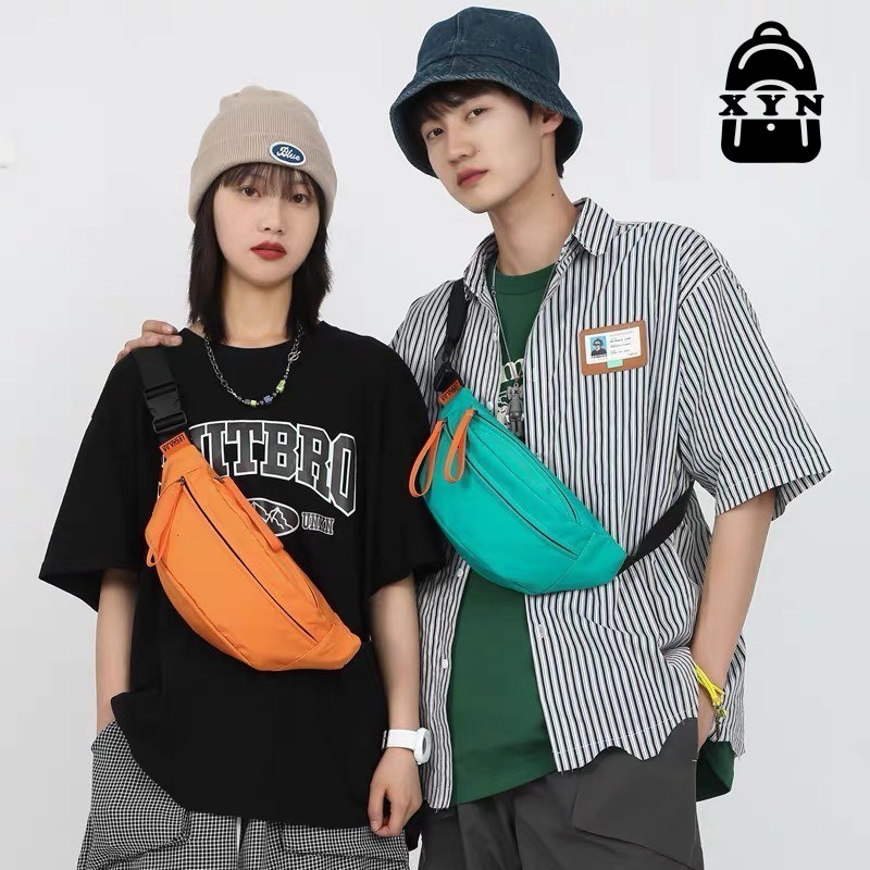 Túi đeo chéo 3 ngăn phong cách basic, túi bao tử canvas đeo ngực cá tính