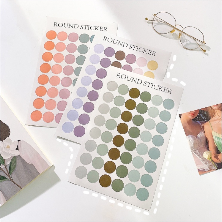 Set 48 miếng sticker chấm tròn vintage nhiều màu sắc
