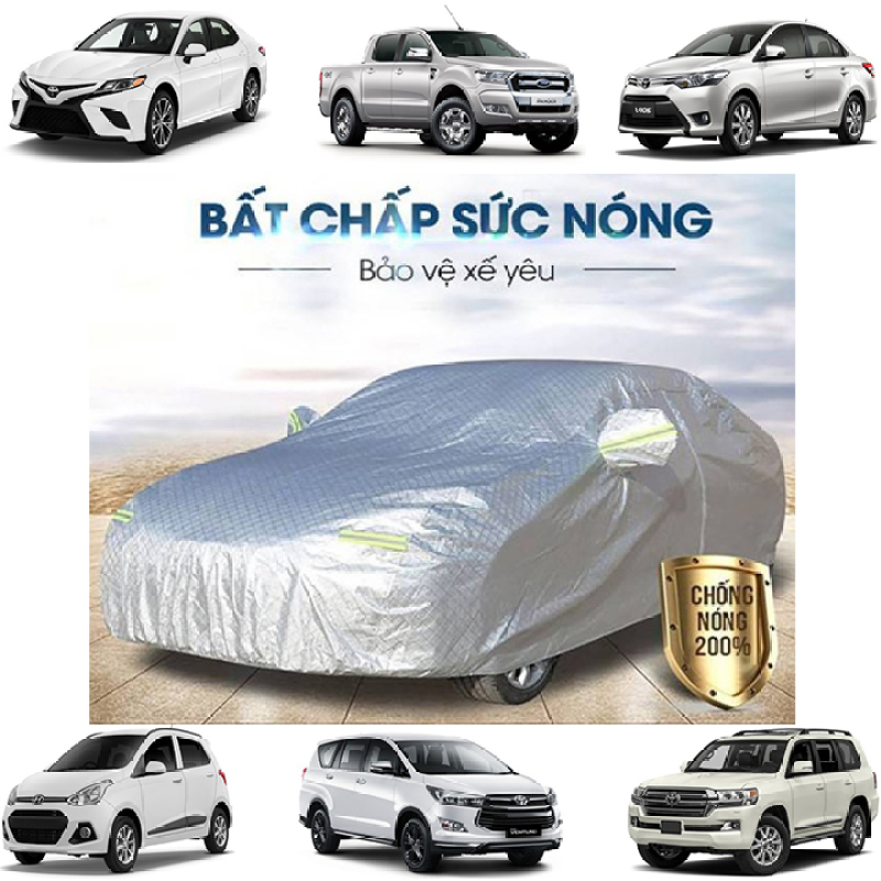 Bạt Phủ xe Ô Tô, Bạt phủ xe hơi - áo trùm che phủ xe hơi nhôm bạc 4 chỗ đến 7 chỗ, chống nóng mưa xước chống nước