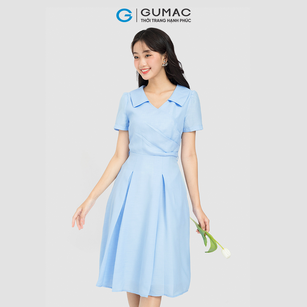 Đầm form A xếp ly eo phối dây eo GUMAC DC12054