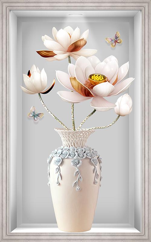 Tranh dán tường 3d vtc bình hoa sen ngọc lohoadon_030 ks 60 x 90 cm