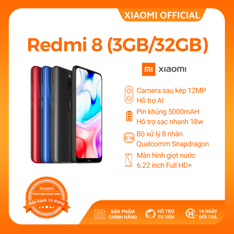 [XIAOMI OFFICIAL] Điện thoại Xiaomi Redmi 8 (3GB/32GB) - Hàng chính hãng - Bảo hành điện tử 18 tháng