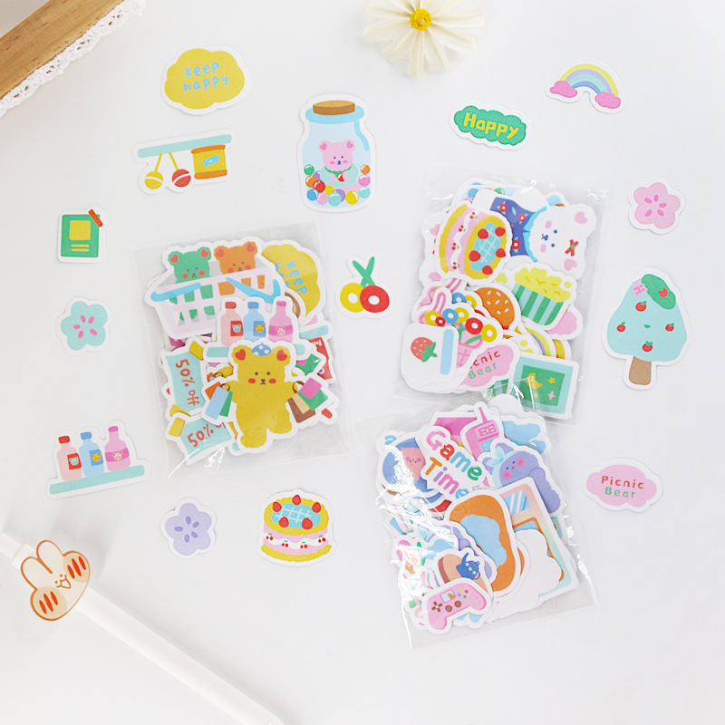 Set 40 giấy dán sticker gấu, thỏ, cô gái dễ thương