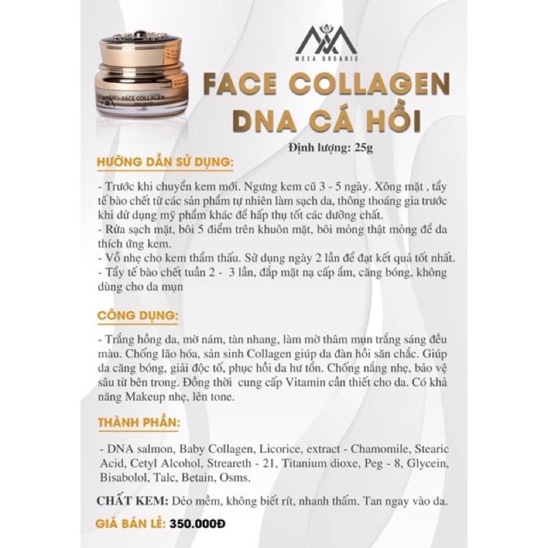 [HCM][Tặng mặt nạ] KEM FACE COLLAGEN DNA CÁ HỒI MeeA (CAM KẾT 100% CHÍNH HÃNG)