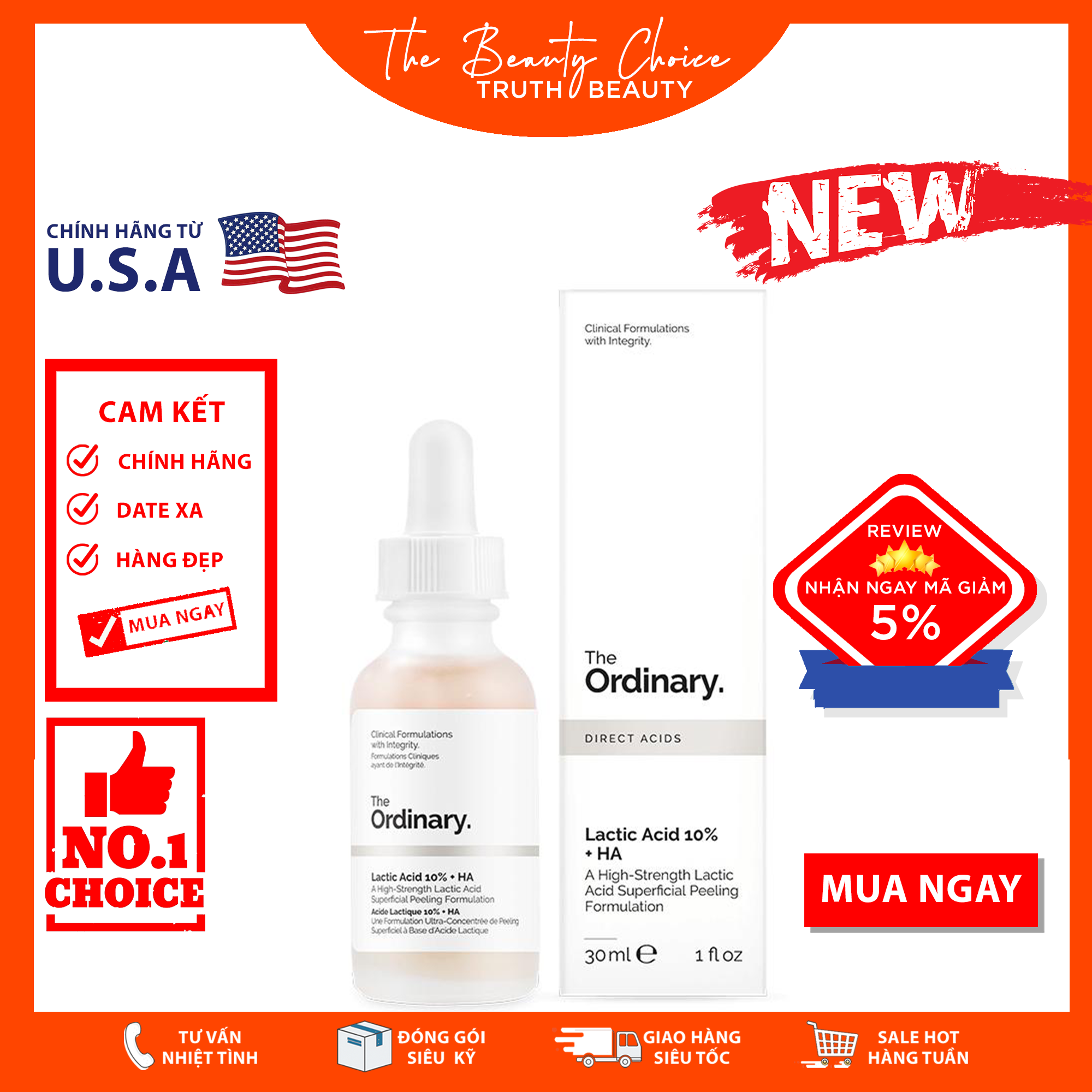 [HCM]The Ordinary Lactic Acid 10% + HA 2% (30mL)