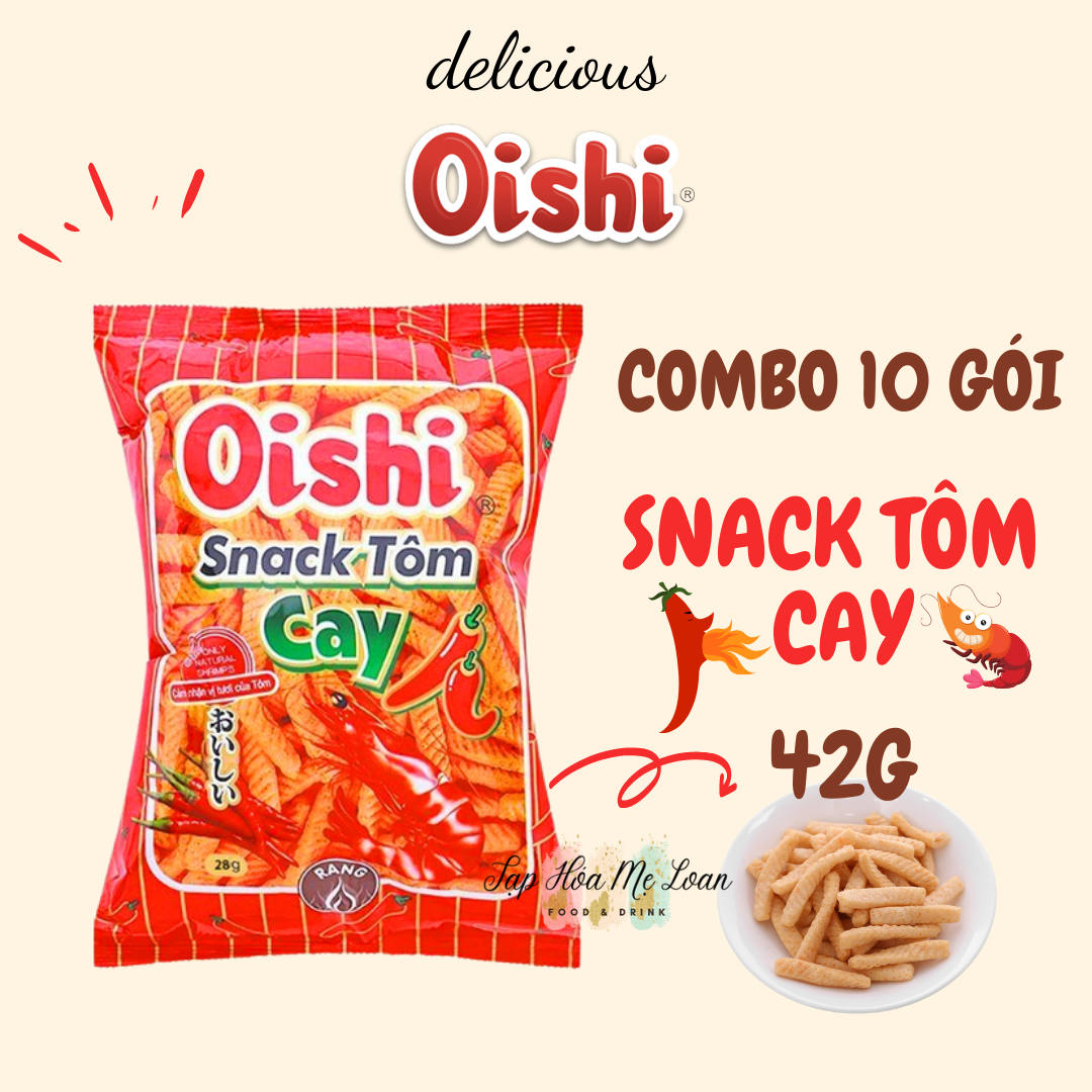 COMBO 10 Bánh Snack Bim Bim Vị Tôm Cay Oishi gói 42g