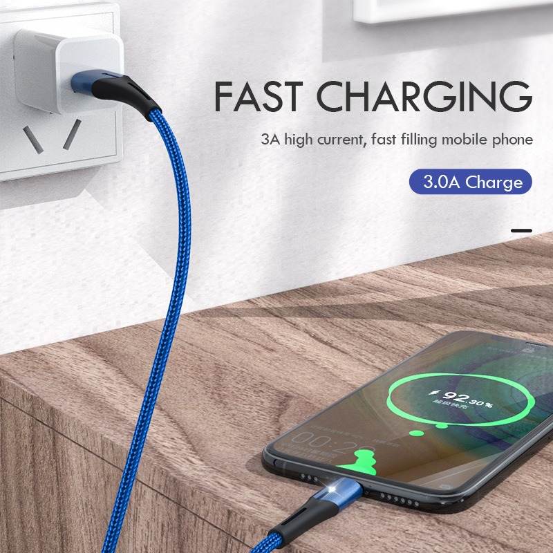 Cáp Sạc Nhanh Vled, Sạc Truyền Dữ Liệu Nhanh Đèn Led Phát Sáng, dây cáp sạc nhanh iPhon Samsun Xiaom Opp chống gãy gập