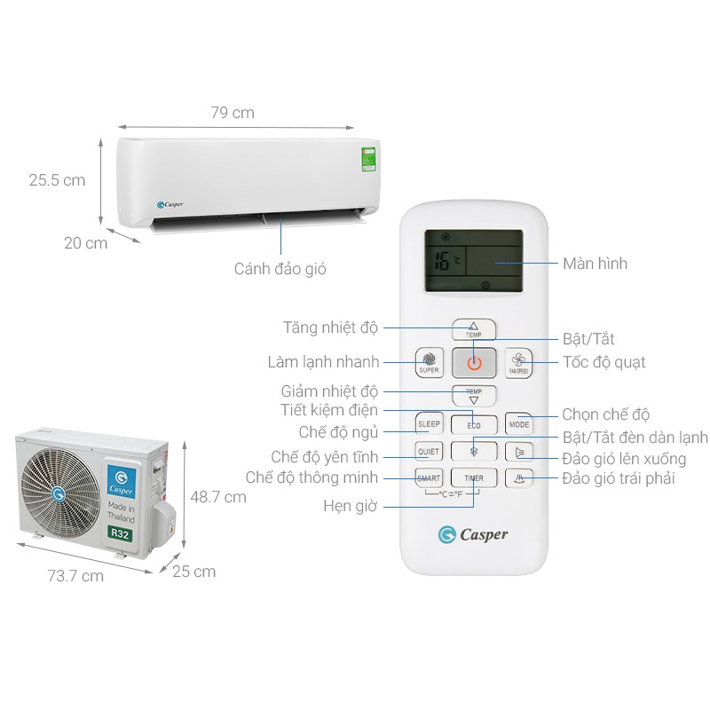 [TRẢ GÓP 0%] Điều hòa Casper 9000BTU 1 chiều R32 SC-09FS33 /SC09FS36 Model 2024 (Giá áp dụng giao tại HN, HCM& các tỉnh liên hệ shop)