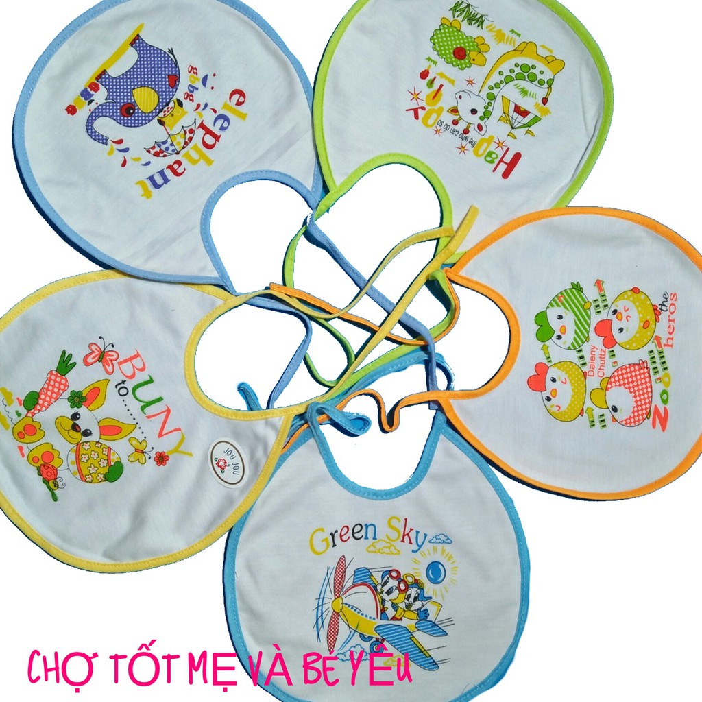 Set 2 Yếm Cho Bé Ăn Dặm Cotton Cột Dây