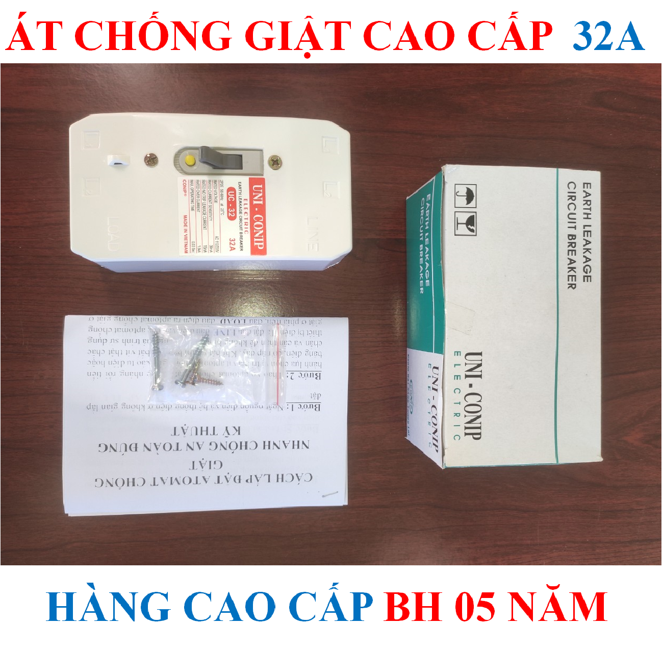 Cầu dao chống giật 2P - 32A cao cấp + Bảo hành 5 năm (bộ 1 sản phẩm)
