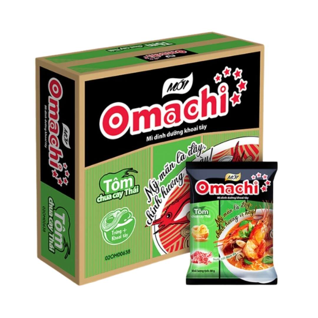 Mì ăn liền omachi tôm chua cay thái thùng 30 gói x 80g/gói