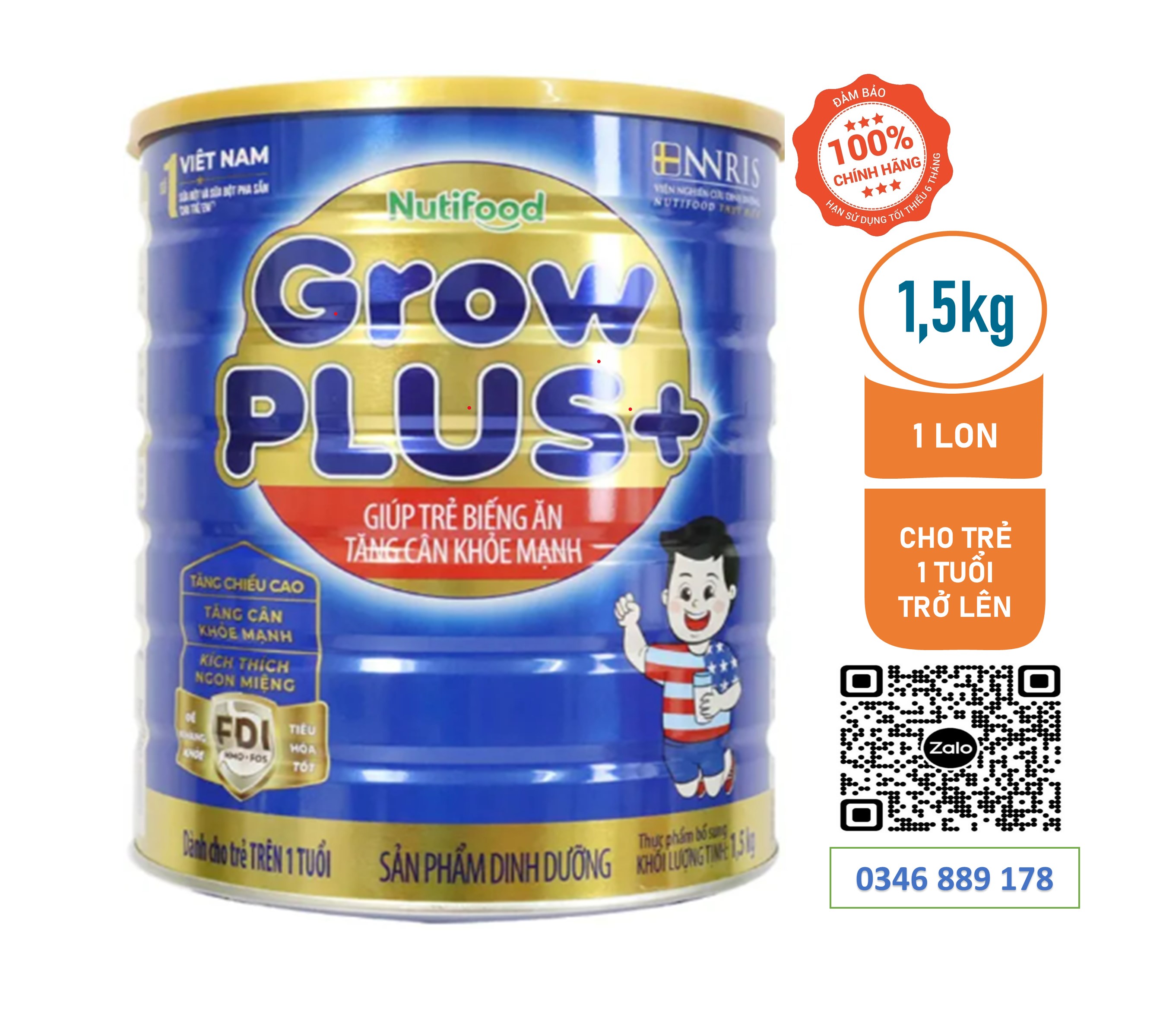 Sữa Bột Nutifood GrowPlus+ Xanh 1.5kg date mới