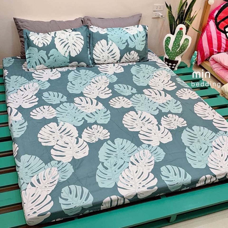 Bộ ga gối kèm vỏ gối ôm 1m4x2m cotton poly,mẫu lá khoai