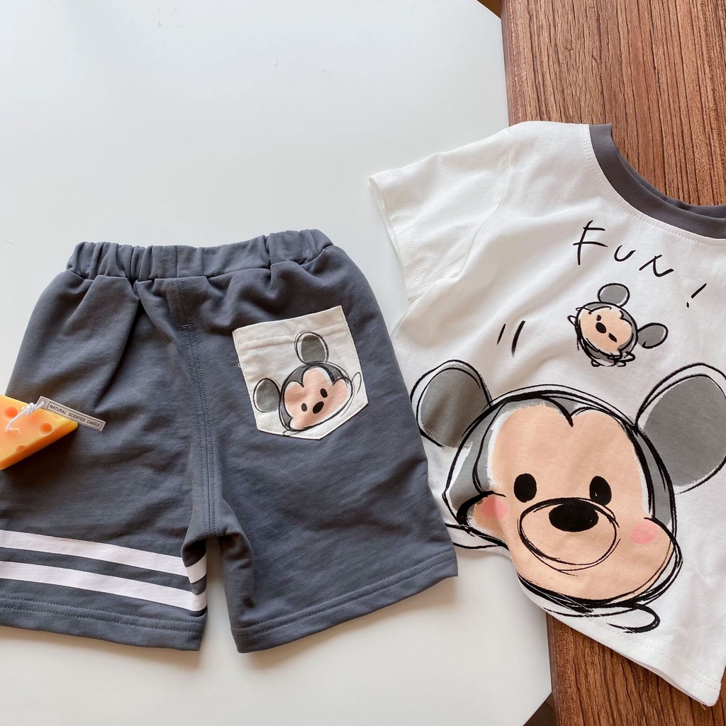 Bộ cotton cho bé trai bộ thun cho bé hình mickey chất cotton 100%