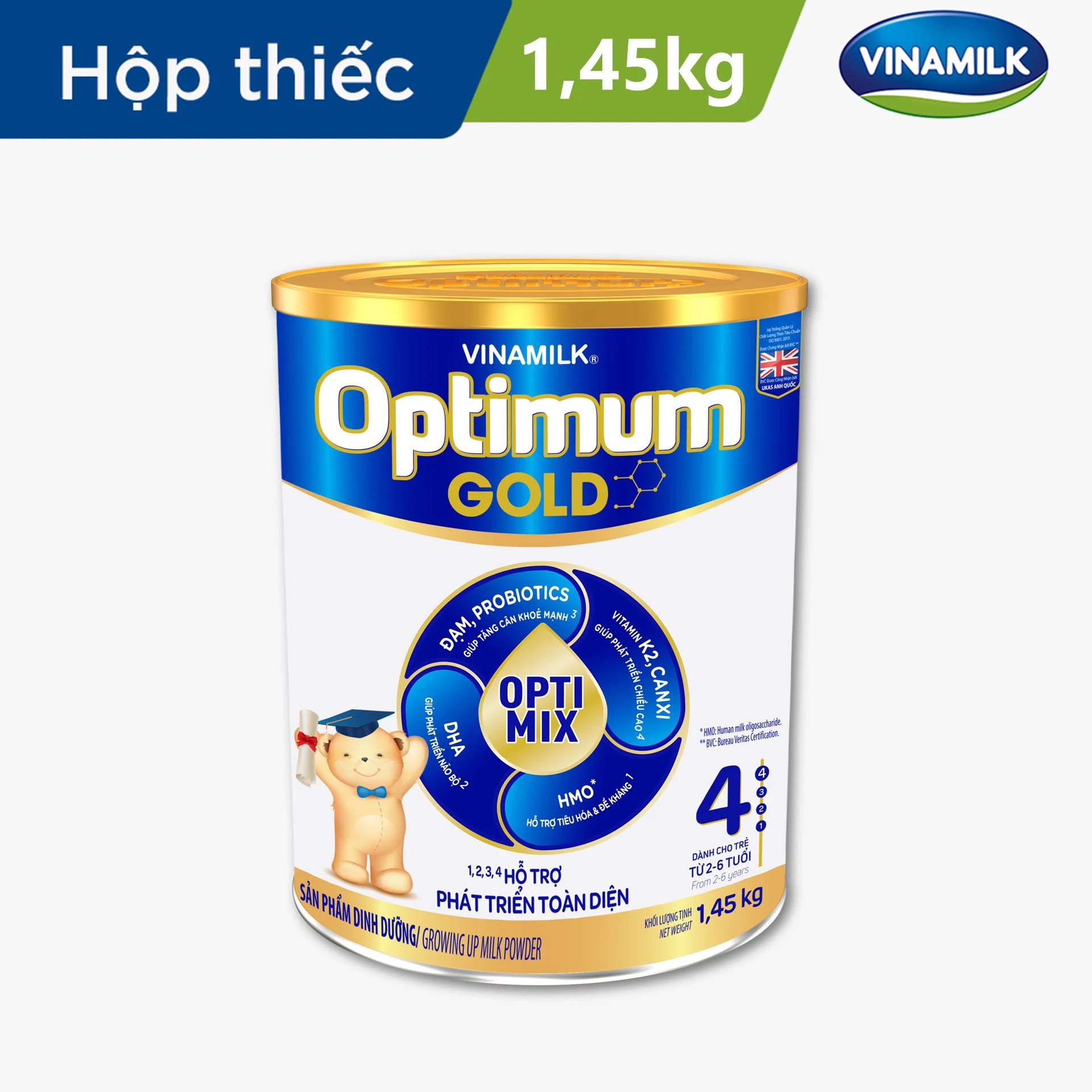 (Expiration Date April 2027) (New Model) Combo 2 Boxes of Vinamilk Optimum Gold 4 Powder Milk 1.45kg (for Ages 2-6 Years).