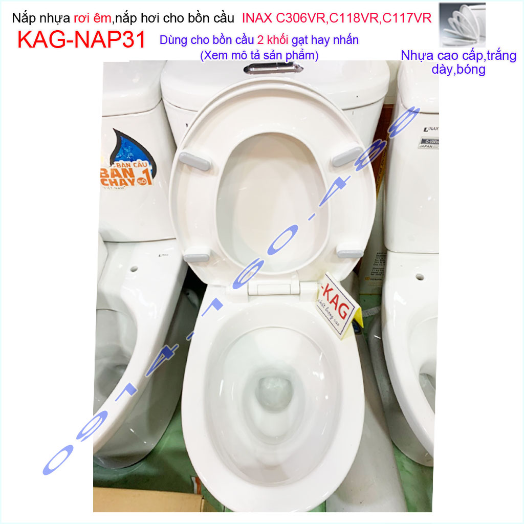 [HCM]Nắp đậy bồn cầu rơi êm KAG-NAP31, nắp hơi cho BỆT 2 khối LInax C.117, C306VRN nhựa dày-bóng sử dụng tốt