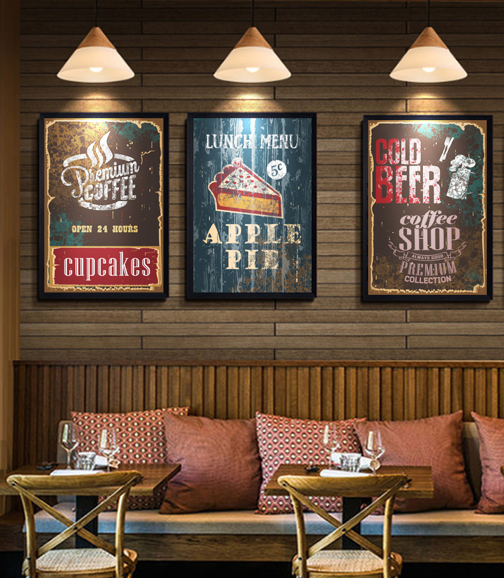 Bộ 3 tranh treo tường VTC trang trí tiệm bánh cà phê nhà hàng TBAV6-06-20994 KT 40 x 55 cm x 3 bức