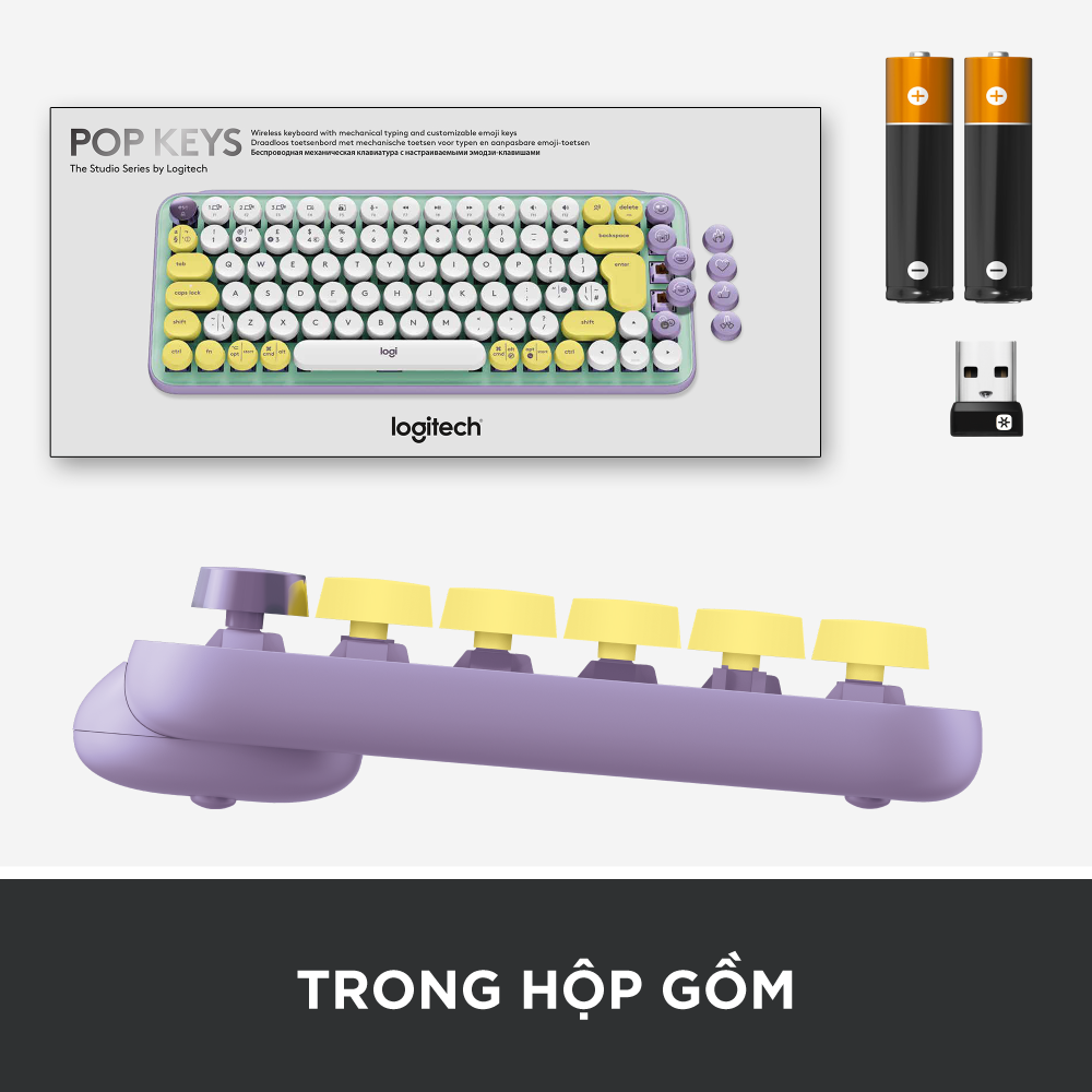 Bàn phím cơ không dây bluetooth | USB Logitech POP KEYS - với 8 phím emoji có thể điều chỉnh, switch tactile, kết nối 3 thiết bị