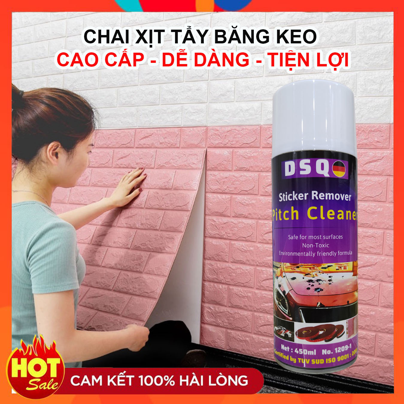 Chai xịt tẩy keo sơn băng dính - vệ sinh nhựa đường vết bút mực DSQ Sticker Remover - dung tích 450ML - Vegair Shop