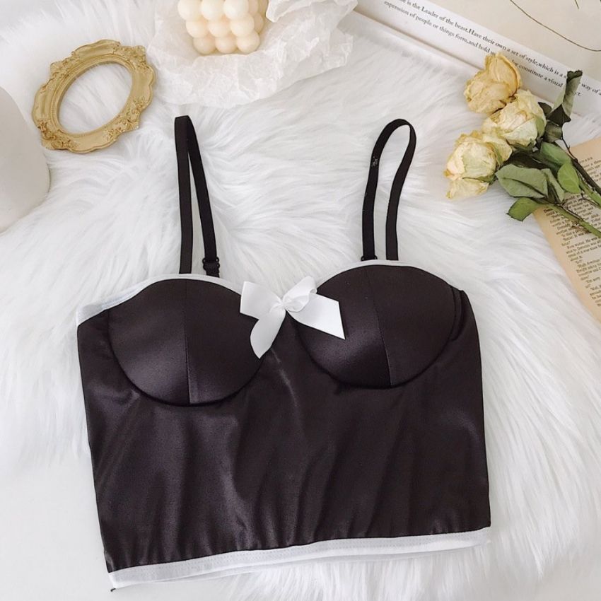 Áo bra 2 dây mảnh satin đính lụa cao cấp