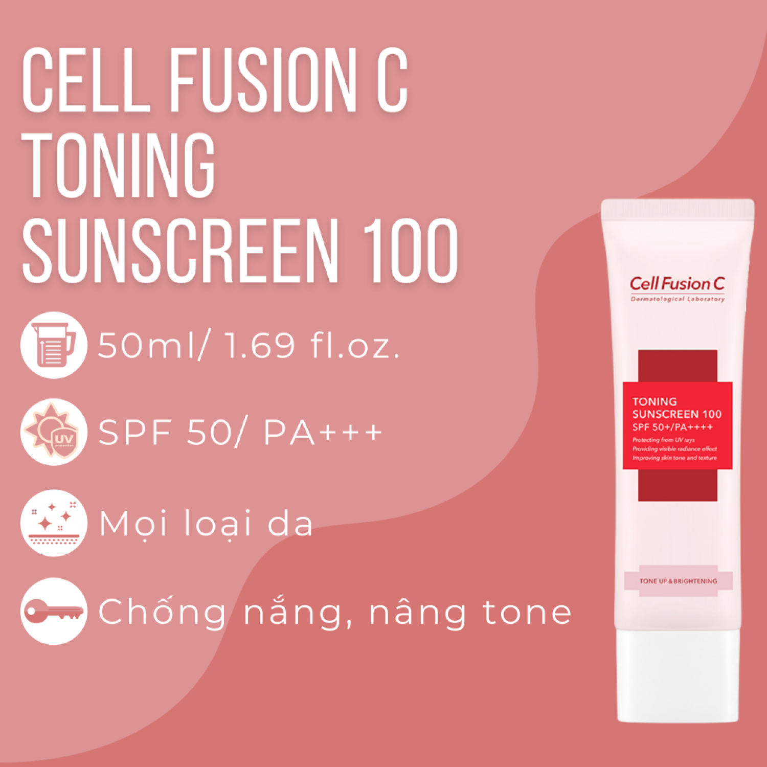 Kem Chống Nắng Cell Fusion C Toning Sunscreen 100 SPF50+ PA++++ nâng tông da trắng hồng 50ml