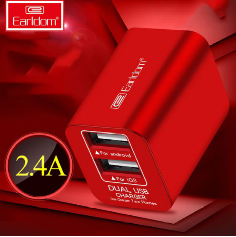 Củ sạc nhanh Earldom ES 162- Hỗ trợ 2 cổng sạc nhanh- USB với tổng cường độ dòng điện lên đế 2.4A giúp bạn có thể sạc nhanh hai thiết bị ( BẢO HÀNH UY TÍN 12 THÁNG)