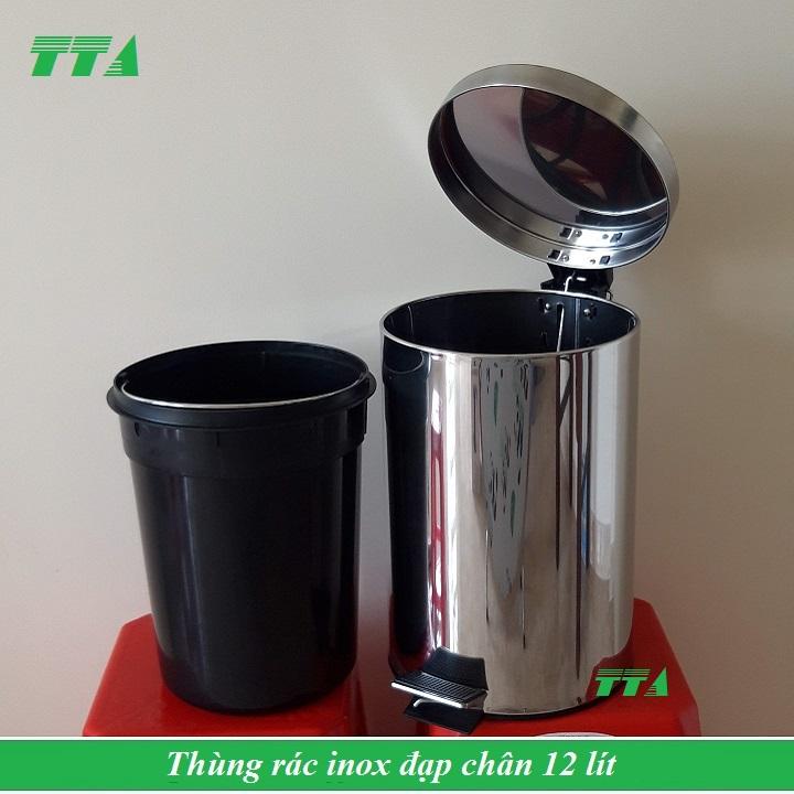 Thùng rác inox đạp chân 12 lít