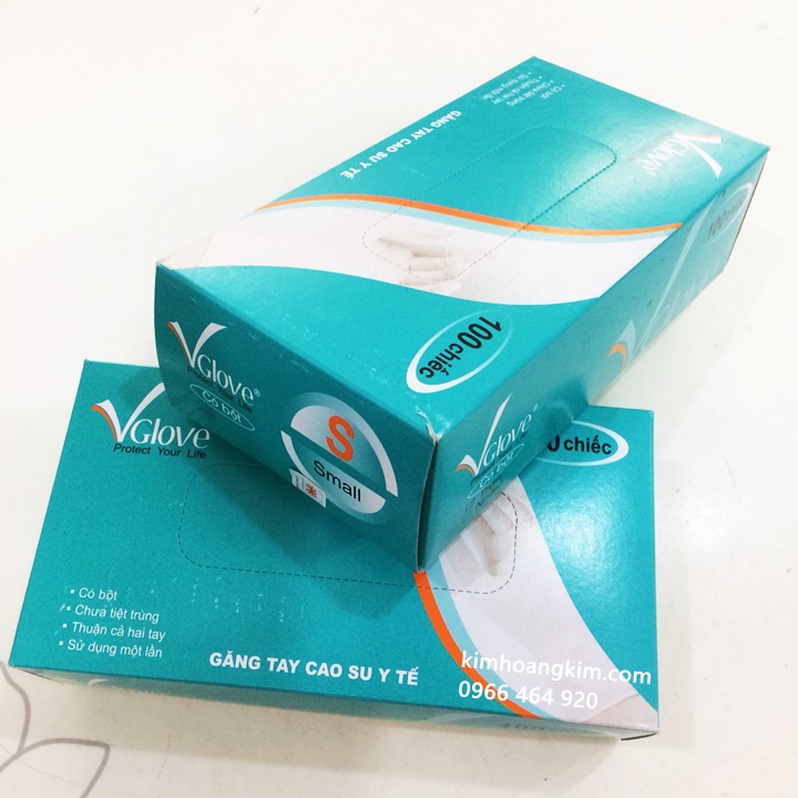 Combo 2 hộp găng tay cao su y tế có bột màu trắng Vglove
