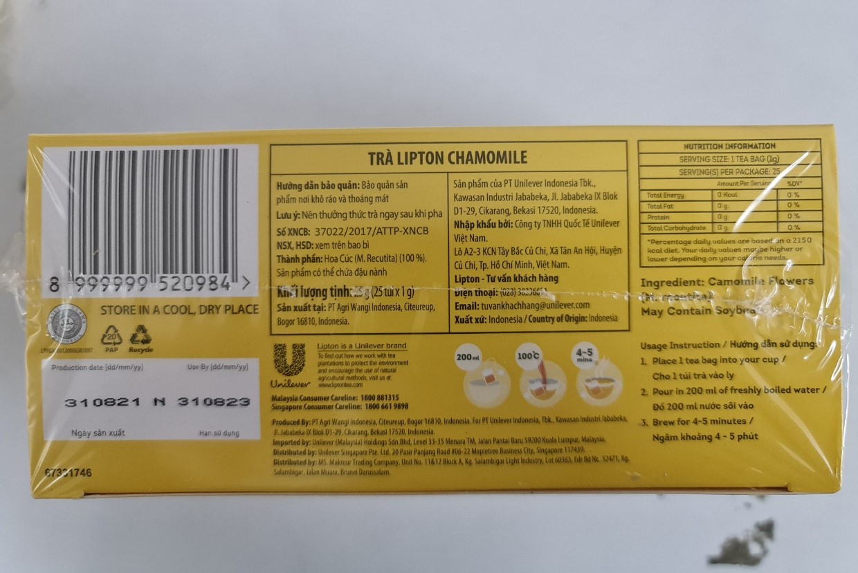 [Hộp 25 túi x 1g] TRÀ HOA CÚC TÚI LỌC [Indonesia] LIPTON Chamomile Tea Bags