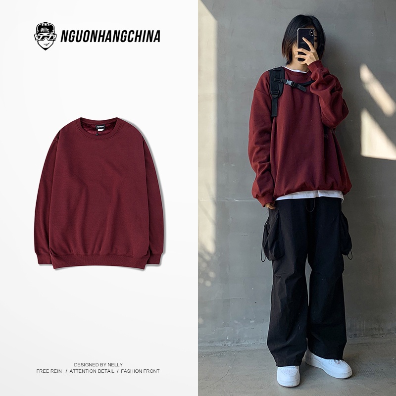 Áo Sweater Nelly Heybig trơn màu đỏ đô