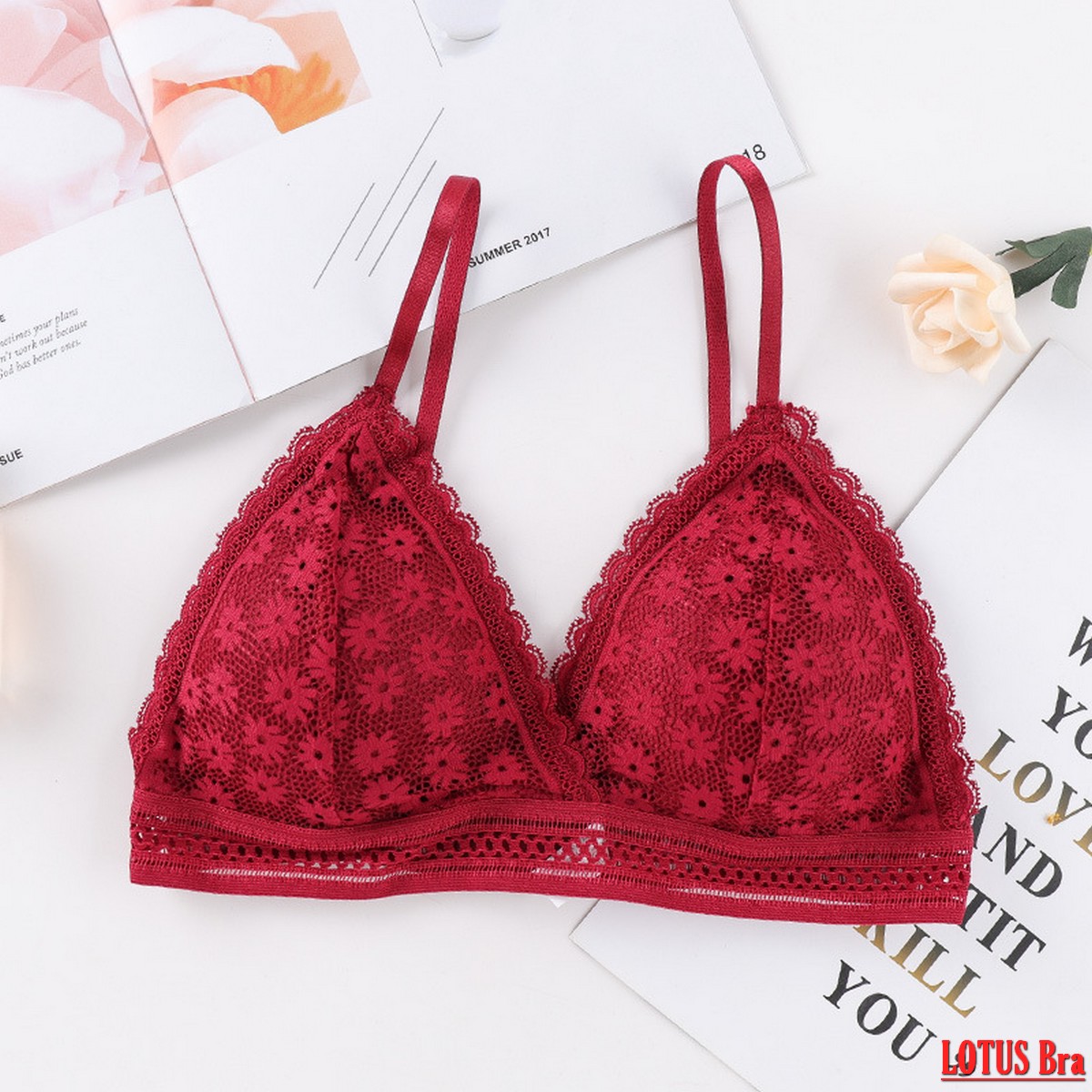 Áo Bralette áo ngực kiểu Pháp ren hoa không gọng mút mỏng có móc cài sau điều chỉnh đẹp Sexy quyến rũ