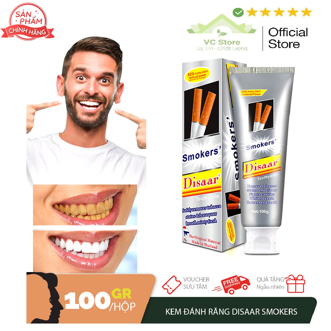 Kem đánh răng tẩy ố vàng trắng răng thái lan disaar