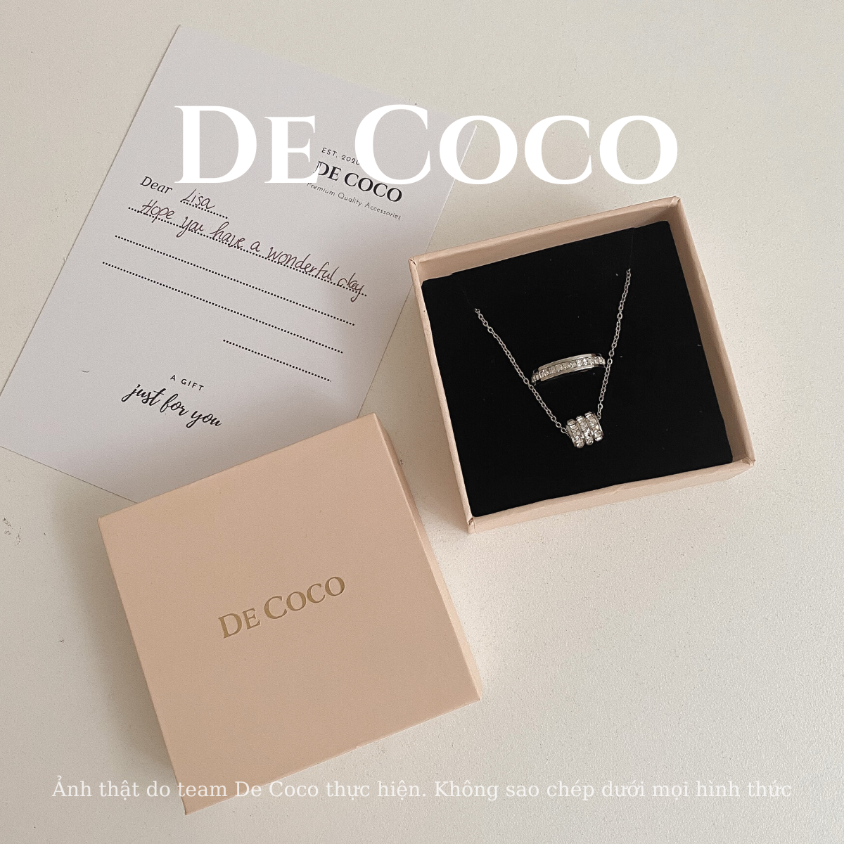 [KHÔNG ĐEN GỈ] Set vòng cổ và nhẫn Embrace De Coco (kèm hộp)