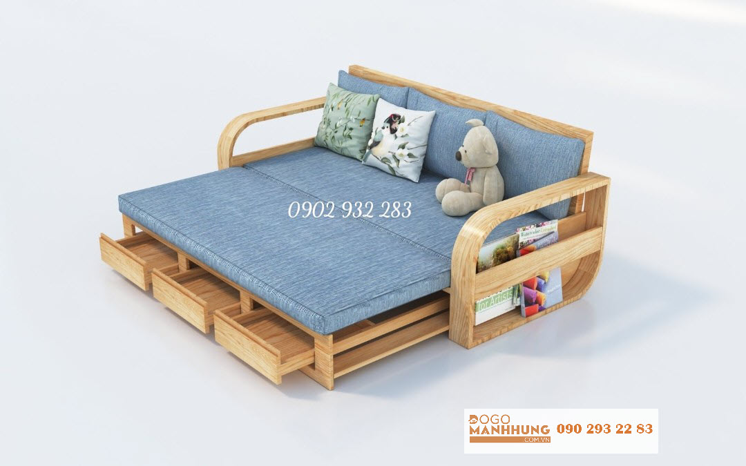 Bộ Sofa gỗ sồi ghế giường 2 trong 1