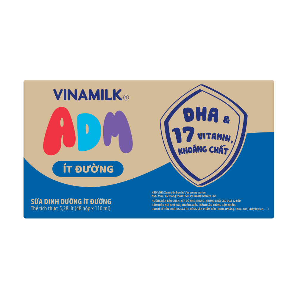 Sữa Dinh Dưỡng Vinamilk ADM Ít Đường - Thùng 48 Hộp 110ml
