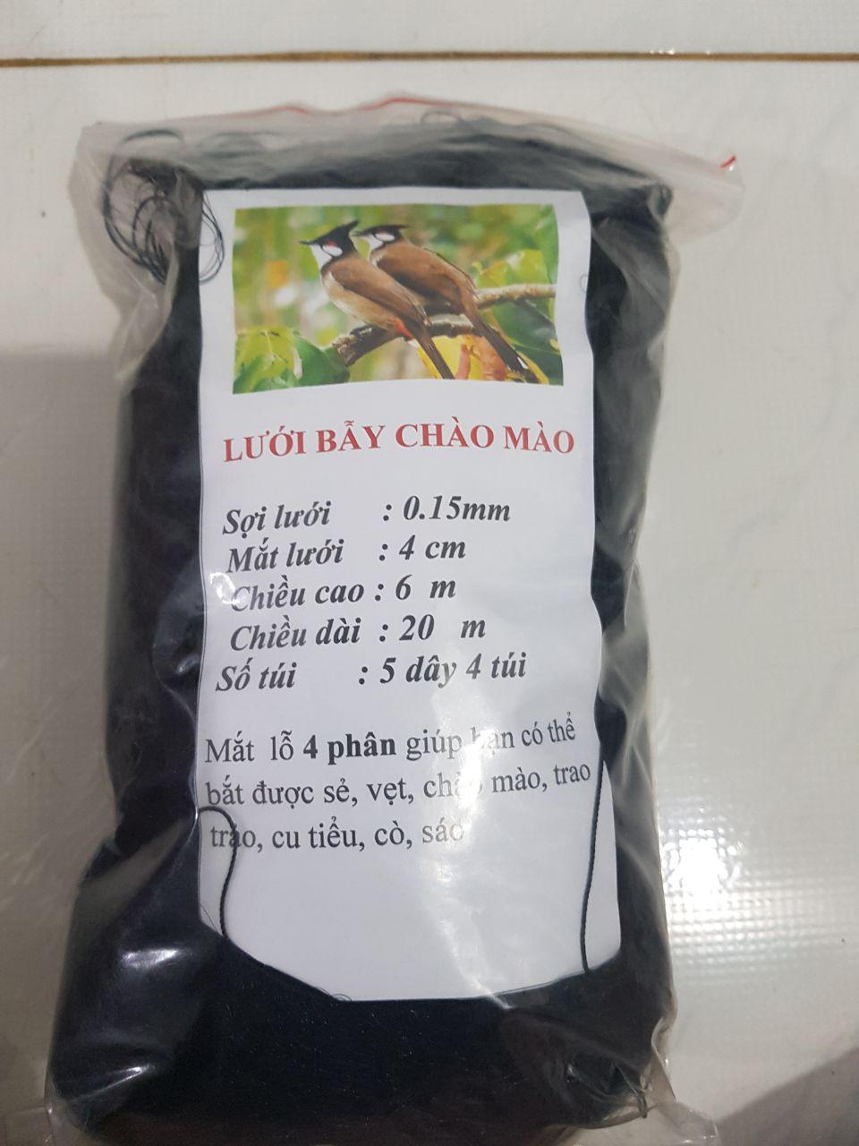 Lưới bẫy chim lỗ  4 Phân dài 20m Bẫy Chim Sẻ, Trao Trảo, Chào Mào