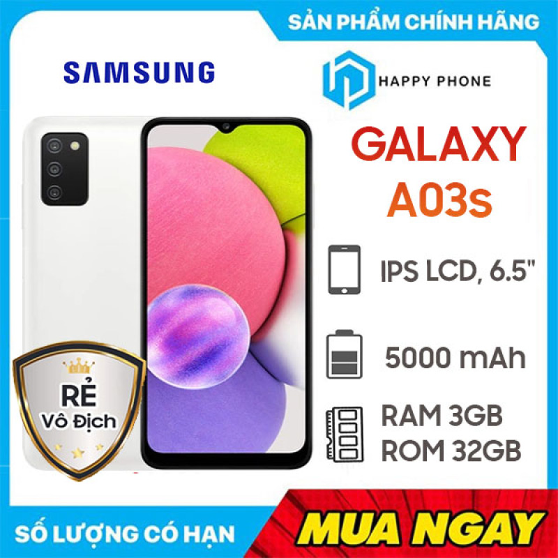 Điện thoại Samsung Galaxy A03s (3GB/32GB) - Hàng Chính Hãng, Mới 100%, Nguyên Seal, Bảo hành 12 tháng