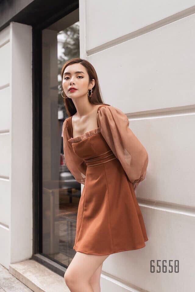 Đầm xòe phối voan dài tay siêu xinh