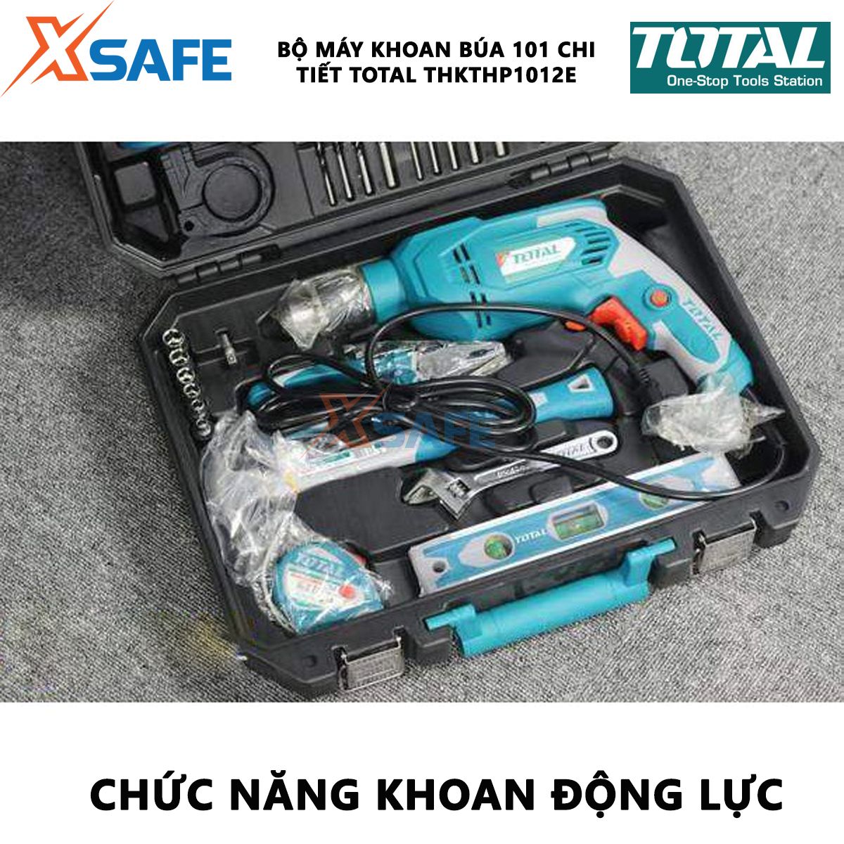 Bộ máy khoan búa 101 món Total THKTHP1012E | Bộ máy khoan búa 101 chi tiết Công suất: 650W Có đảo chiều và điều chỉnh tốc độ dùng để khoan lỗ sâu trên bê tông và các vật liệu cứng
