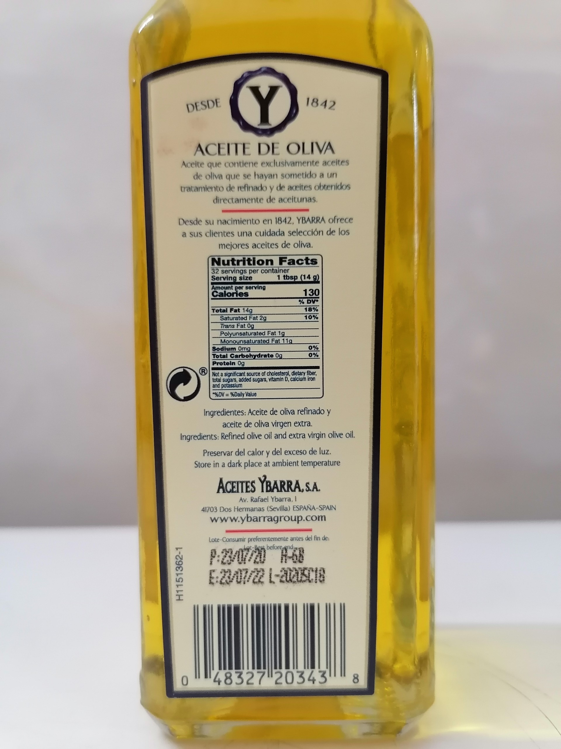[Chai 250ml] DẦU Ô LIU TINH CHẾ [Spain] YBARRA Olive Oil (atu-hk)