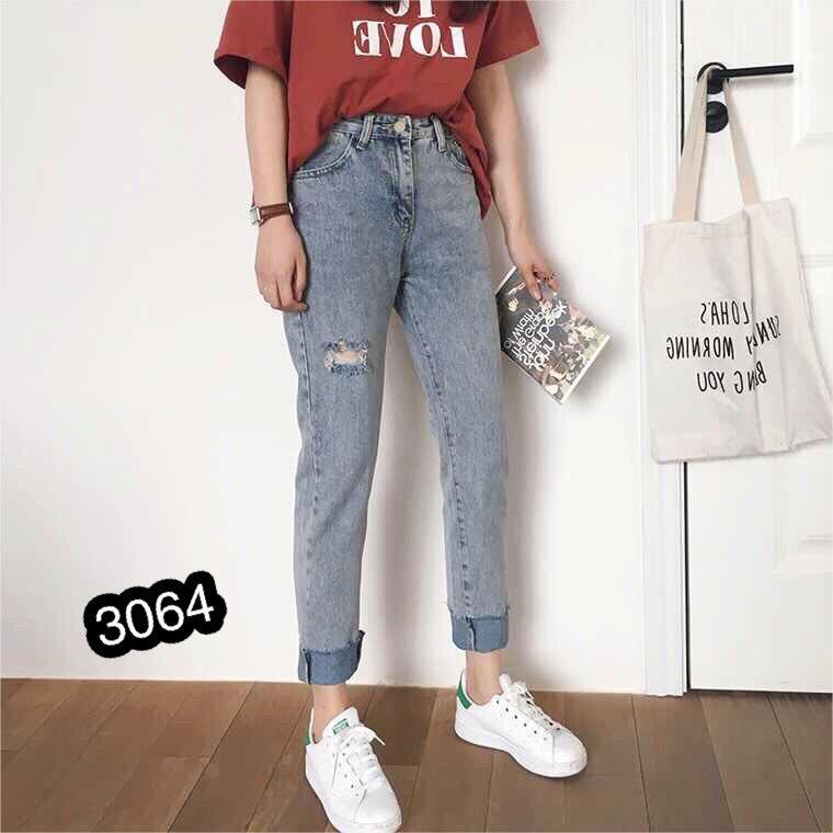 Quần Jeans Nữ Rách Gối Cao Cấp OHS3064