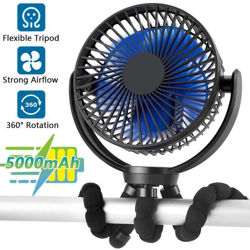 Rechargeable Battery Operated Flexible Tripod Clip Fan, Super Quiet, 3 Speed, USB Fast Charging, for Golf Cart Stroller Singapore