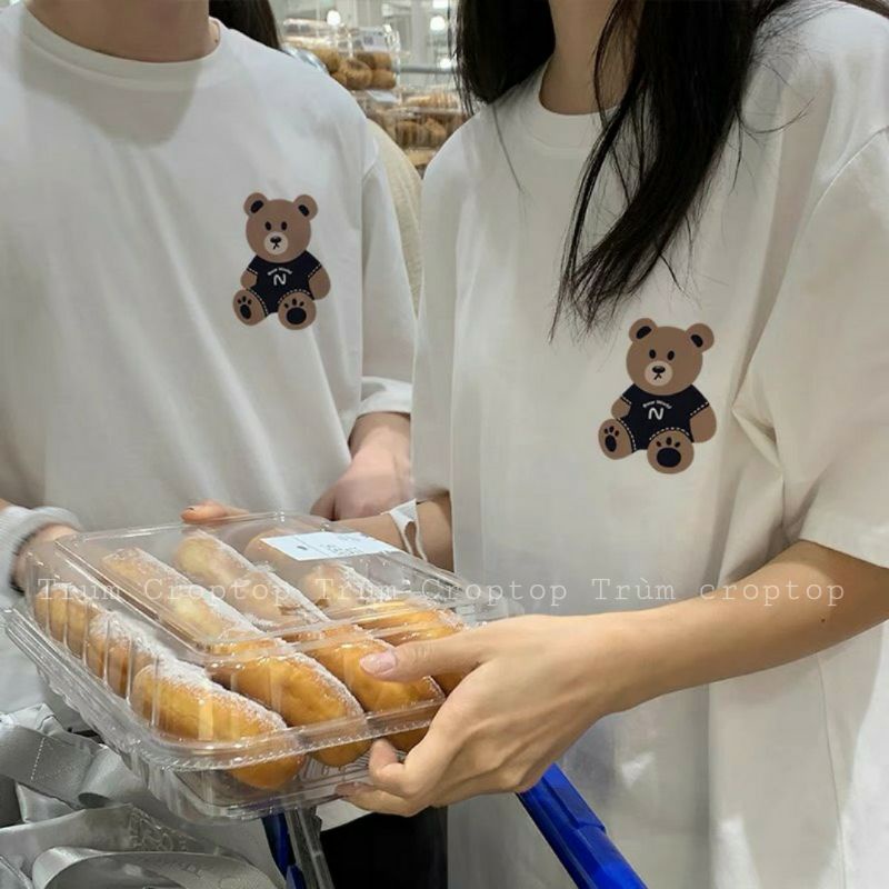 Áo thun nam nữ , áo thun cặp tay lỡ in hình gấu form unisex basic