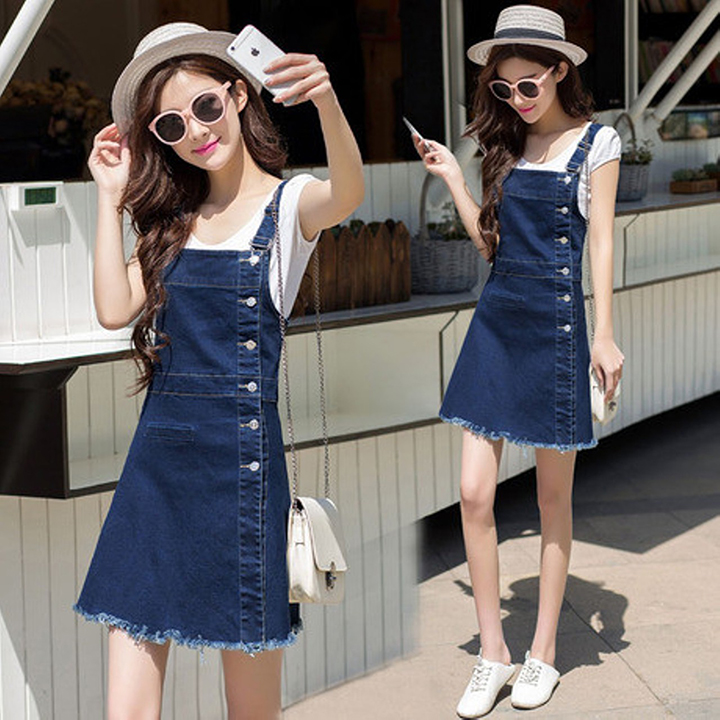 Yếm Jean Nữ 2 Dây Phối Túi Duyên Dáng