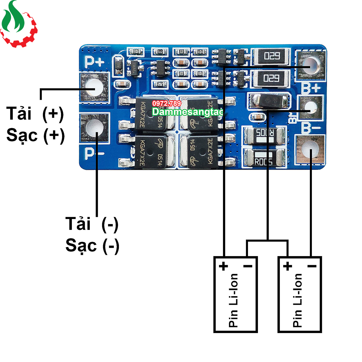 Mạch 2S 20A 7.4V (8.4V) bảo vệ pin Li-ion 3.7V