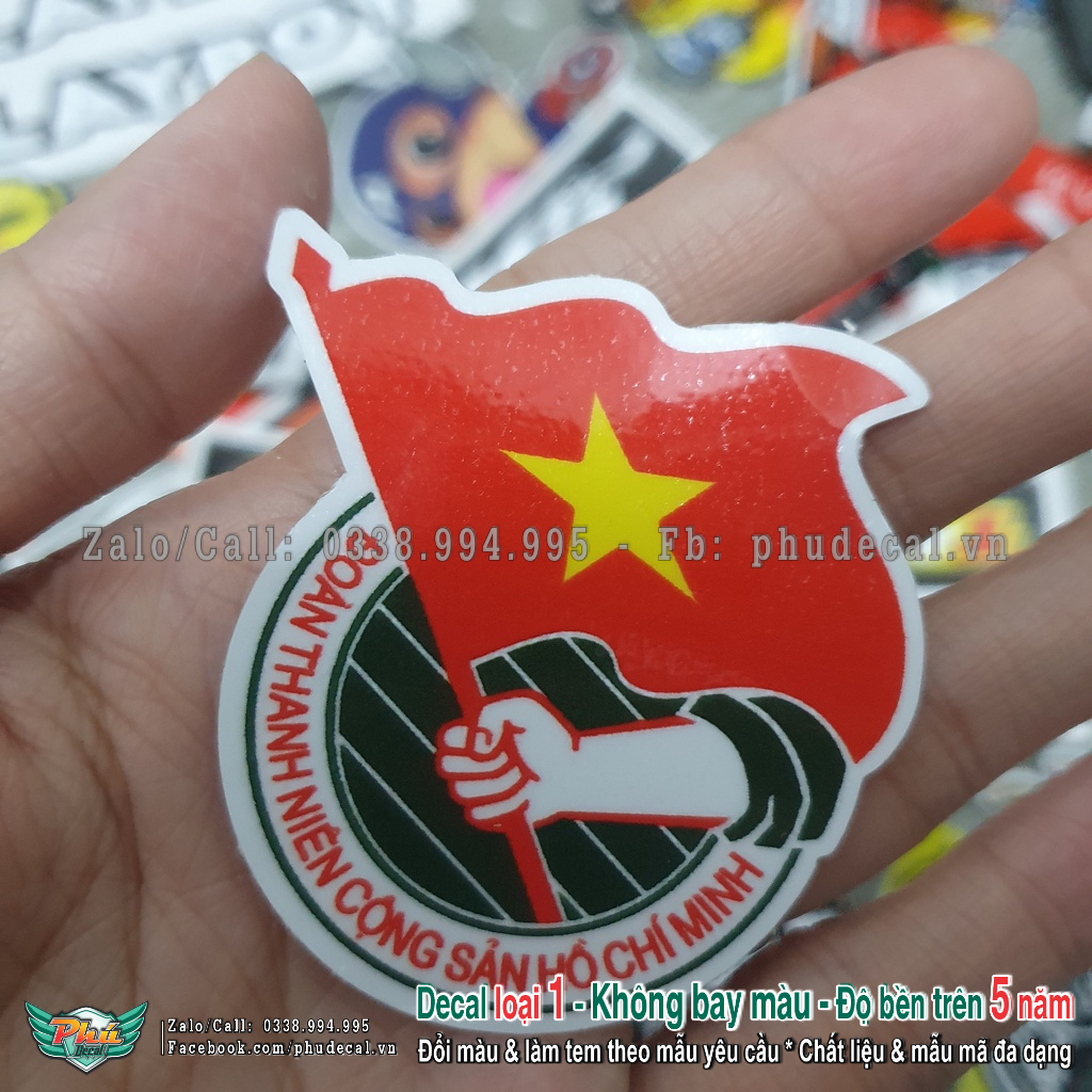 Hình dán tem Huy Hiệu đoàn TNCS HCM 5x5.5cm
