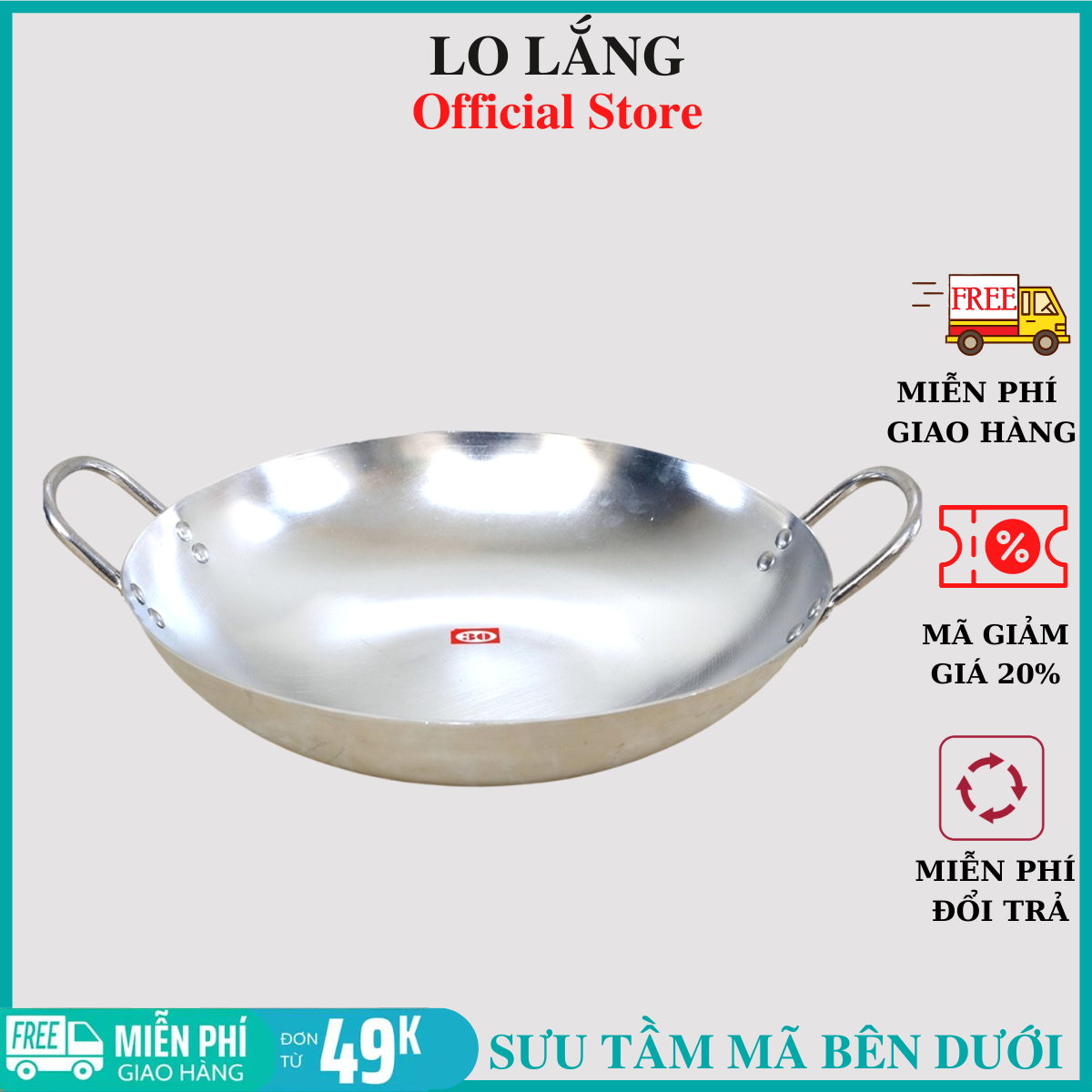 Chảo nhôm đáy sâu chiên thức ăn đường kính 28cm có tay cầm 2 bên cao cấp